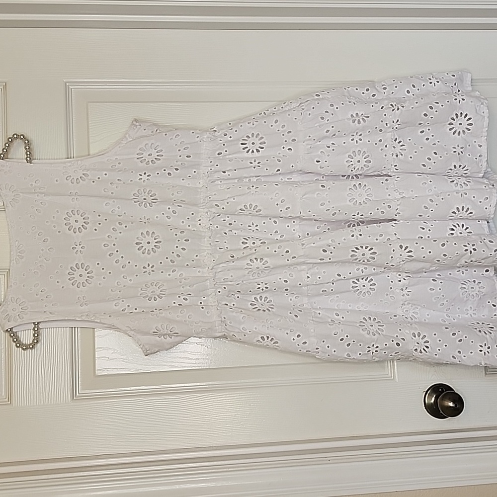 Time And True Womens Sleevless Cotton Blend Tiered Eyelet White Mini Dress - Picture 6 of 12